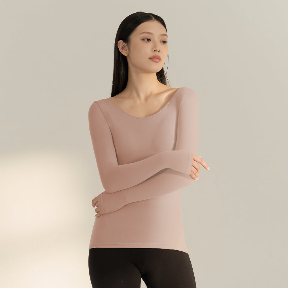 短絨磨毛輕量保暖衣-大圓領