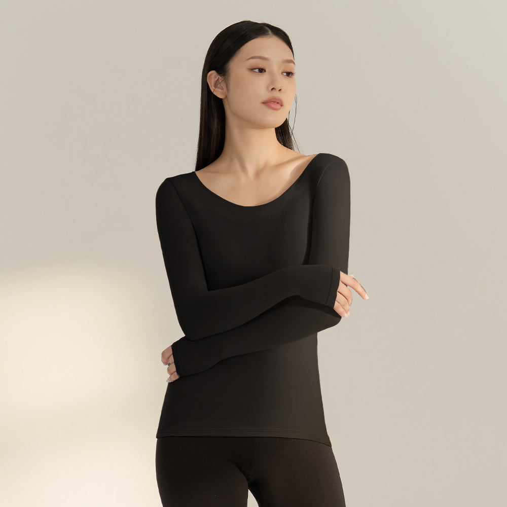 短絨磨毛輕量保暖衣-大圓領