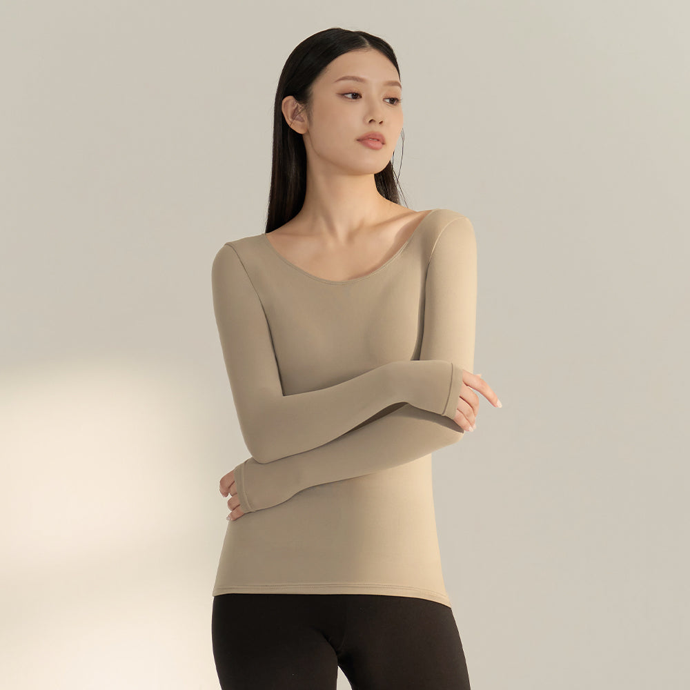 短絨磨毛輕量保暖衣-大圓領